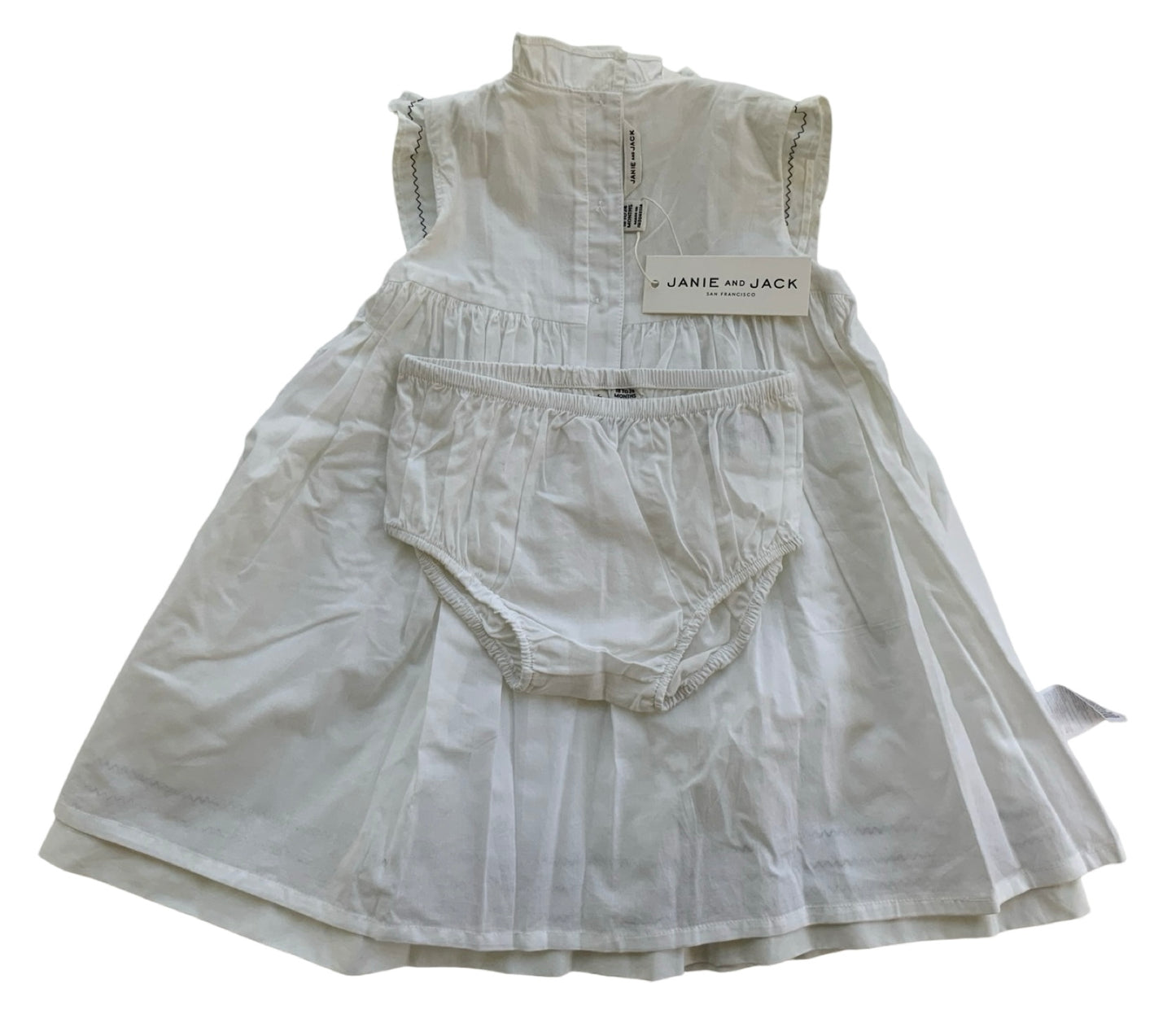 18-24M Baby Girls Janie & Jack Crips Pleating To The Ruffle, Zig-Zag Details And Diaper Cover 2 Pieces Set