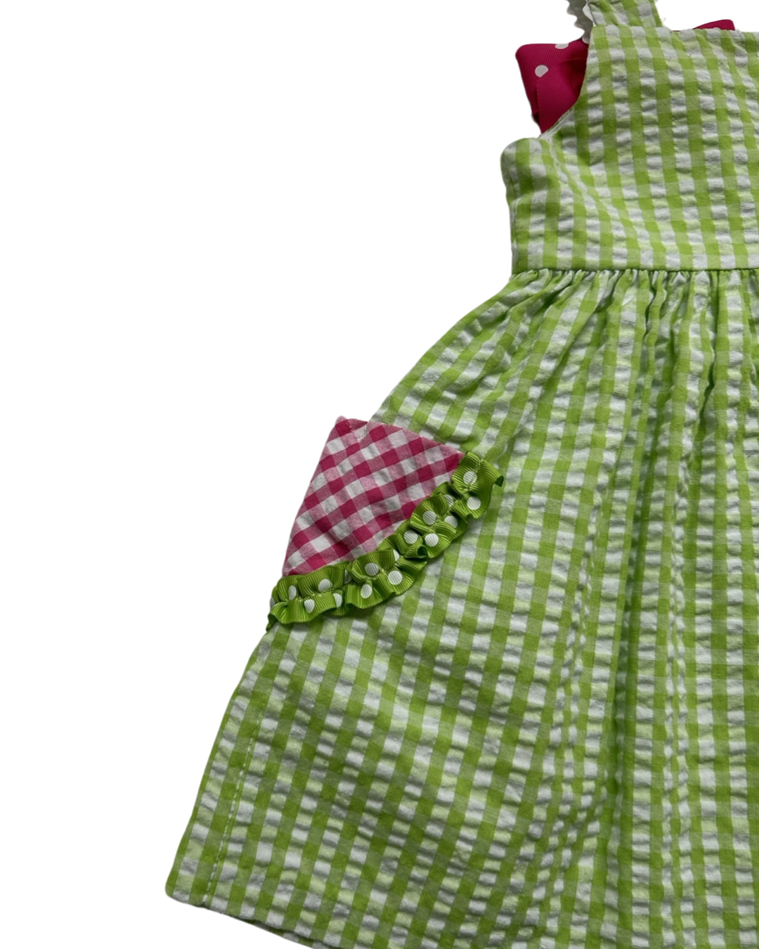 5T Toddler Girl Bonnie Jean Green Seersucker Watermelon Pocket Dress.