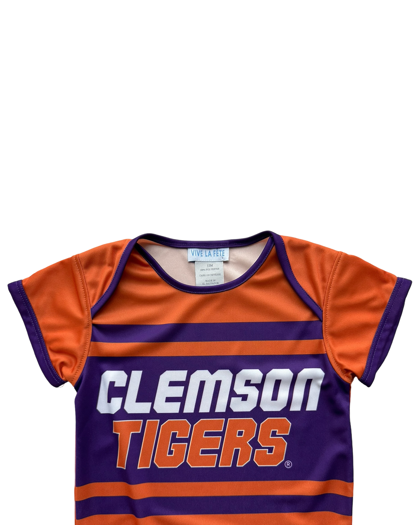 12M Baby Boys Vive La Fete Clemson Tigers Big Logo Striped Short Sleeve Jumpsuit.