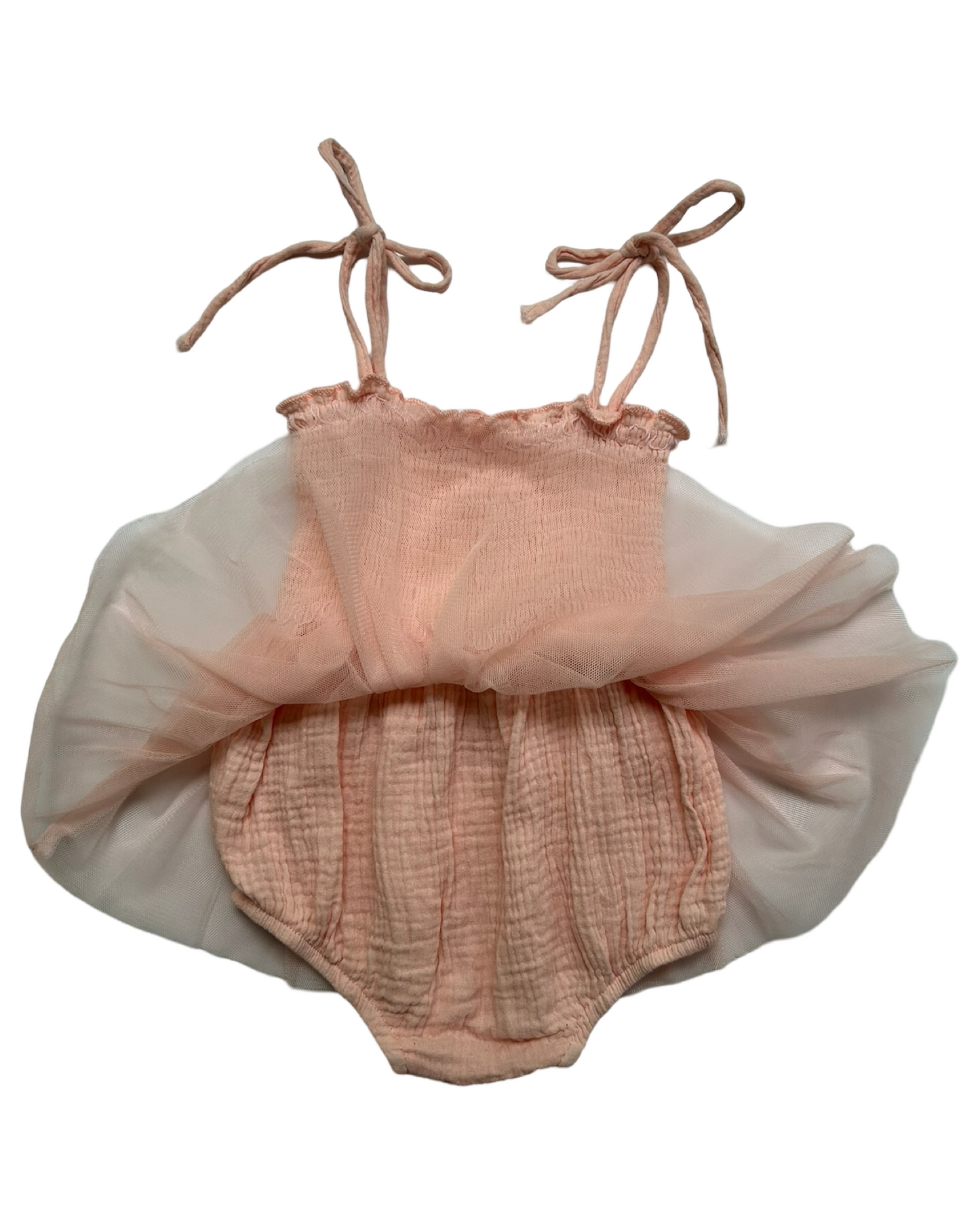 6M Baby Girls Smocked Tutu Tulle Onesie Bodysuit Bubble Dusty Rose Pink Sleeveless .