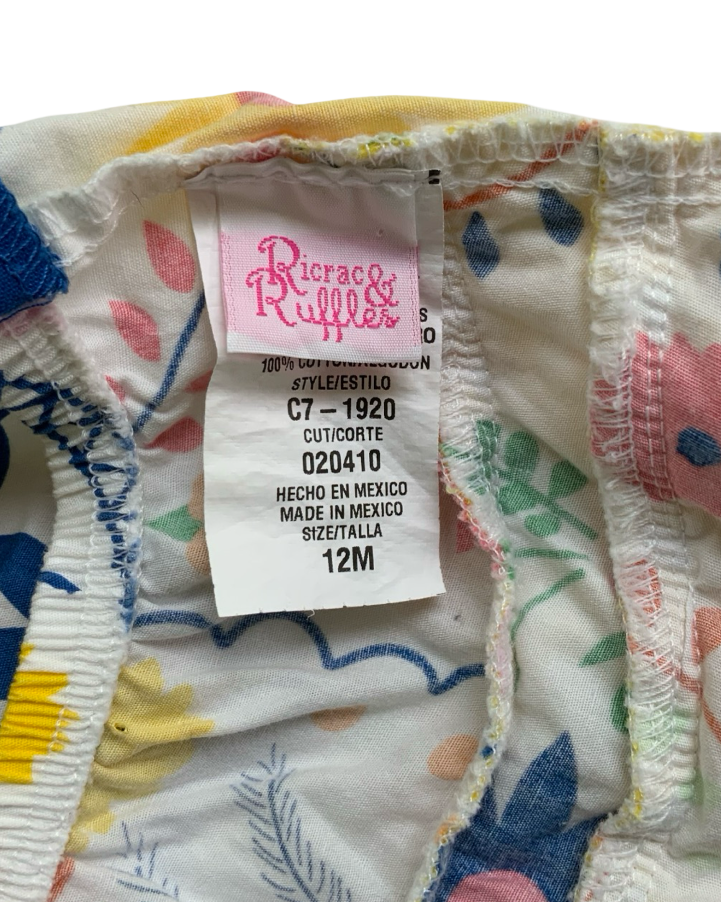 12M Baby Girls Ricrac & Ruffles Yellow Floral Bubble Romper.