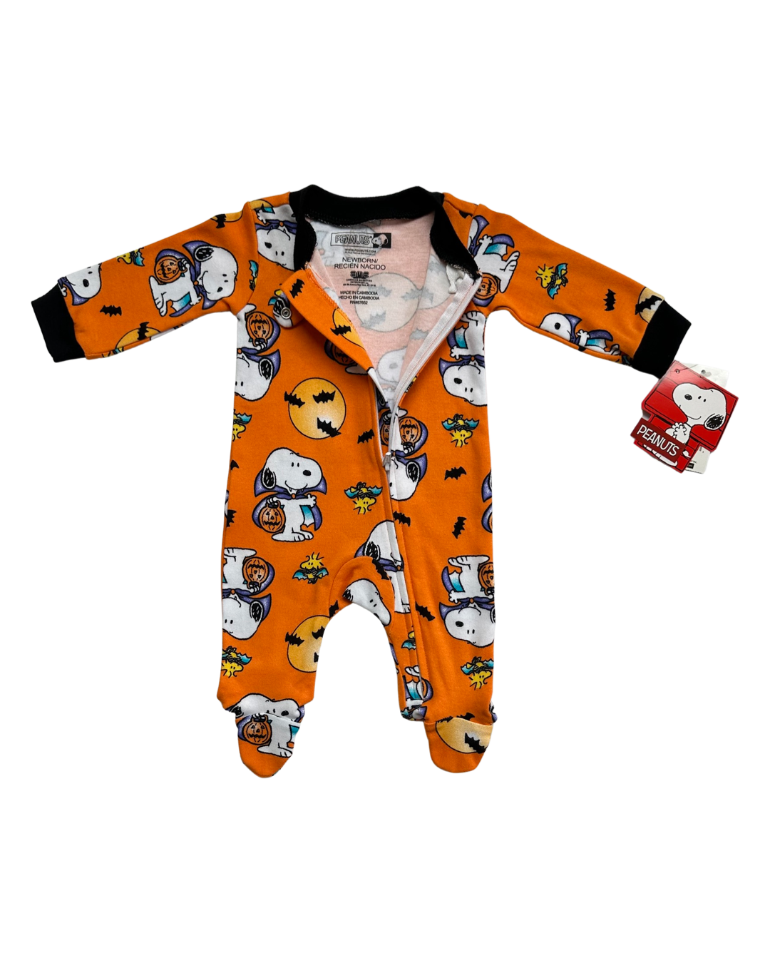 Newborn Baby Boy / Girl Orange Peanuts Vampire Snoopy One piece Halloween Sleeper PJs NWT