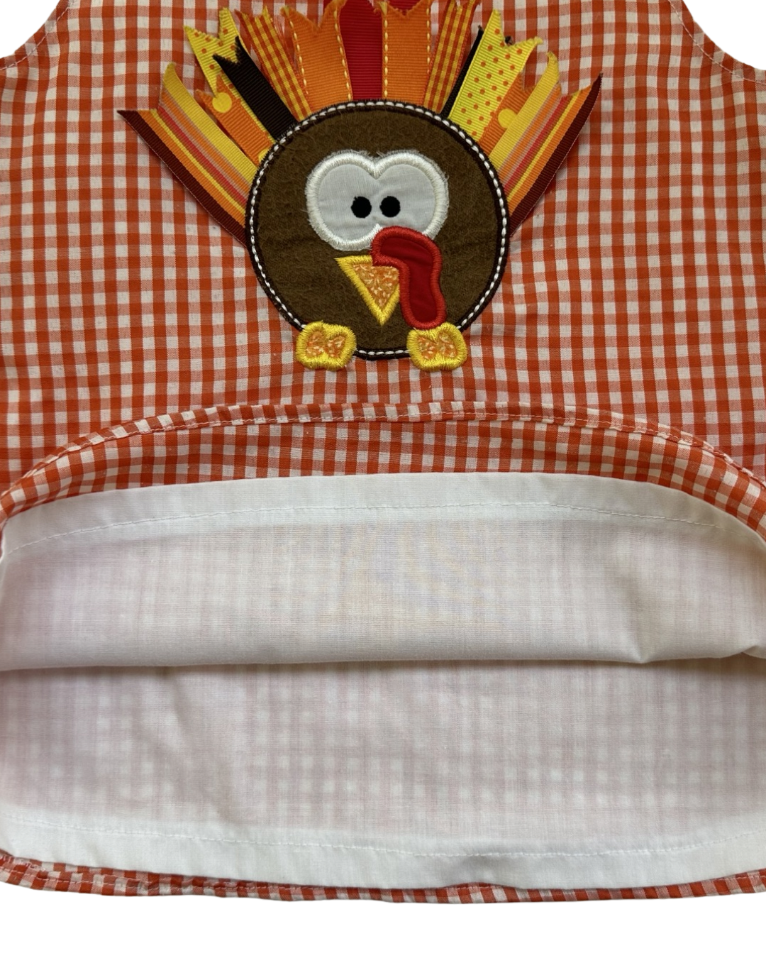 6-12M Baby Girl Thanksgiving Turkey Appliqué Orange Gingham Dress