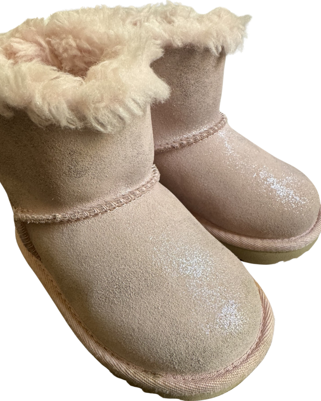 6C Toddler Girl Pink Sparkle Leather UGG Mini Bailey Bow Snow Boots