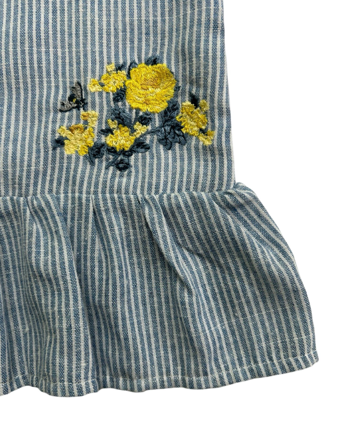 12M - 18M Baby Girls MudPie Bubble Embroidered Bee Blue Striped Sun Blouse.