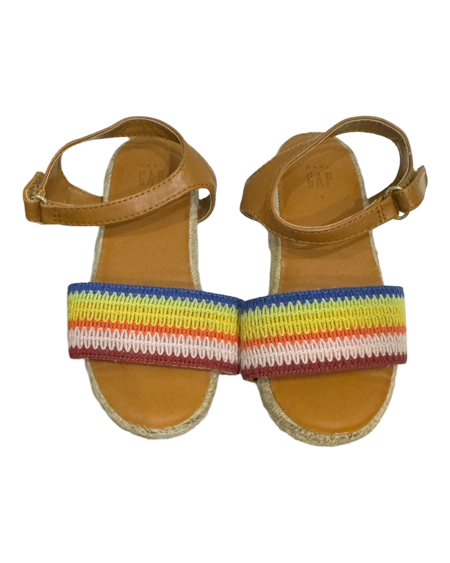 9C Toddler Girl Gap Kids Rainbow Striped Espadrilles Sandals Ankle Buckle
