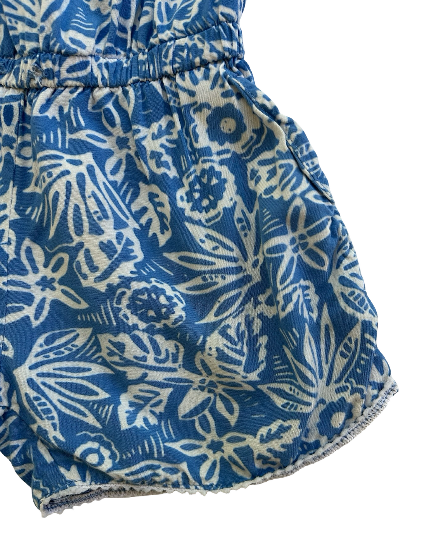 4 Toddlers Girls Blue Ginger Blue Floral Sleeveless With Pockets Romper