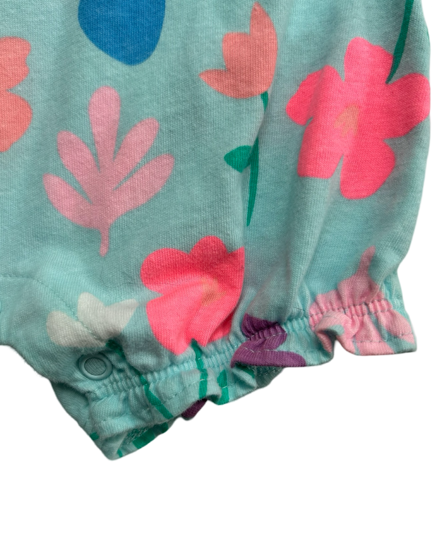 6M Baby Girl Carters Aqua / Pink Floral Bubble Romper