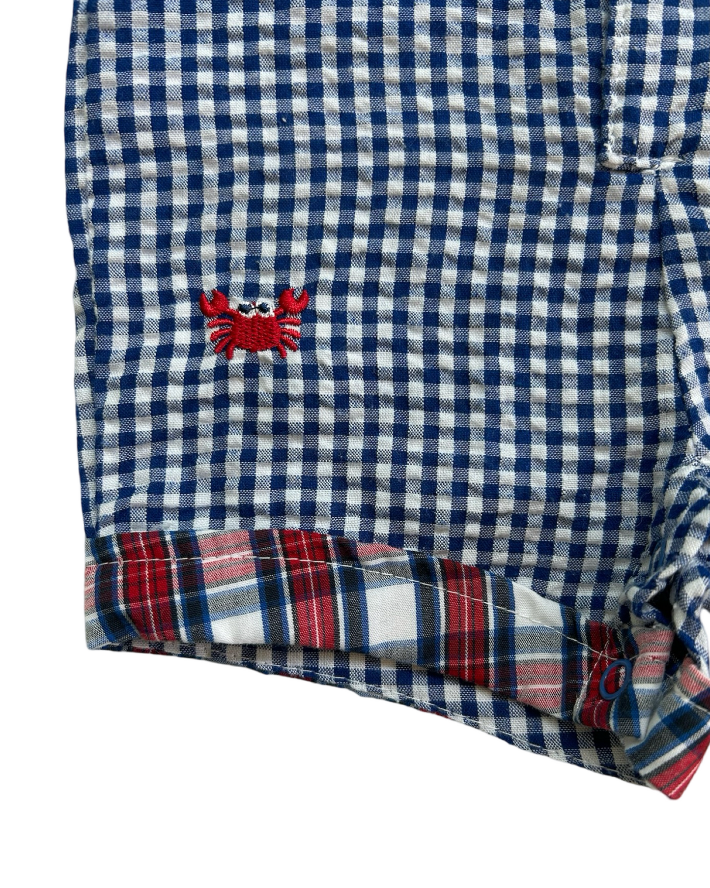 3M Baby Boy Baby Nursery Rhyme Red / White / Blue Plaid Crab Romper