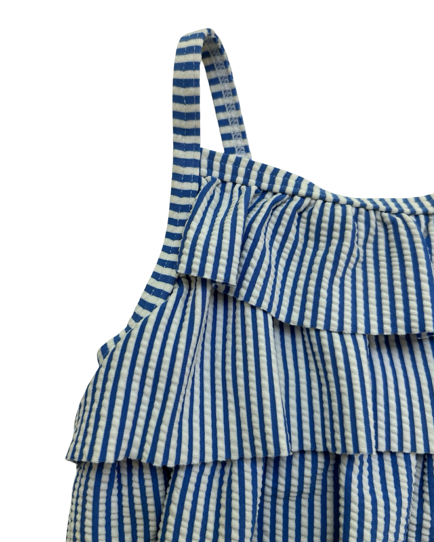 12M-18M Baby Girls Mini Boden Striped Seersucker Ruffle Swimsuit 🩱 One Piece