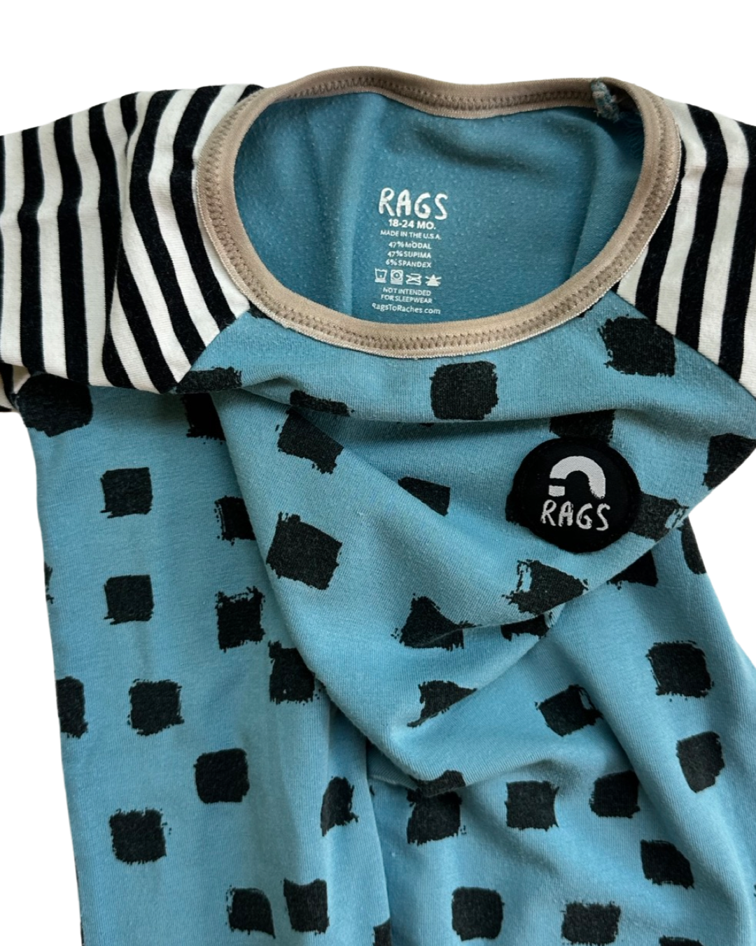 18-24M Baby Boy RAGS to Raches Blue & Black Shortie Romper