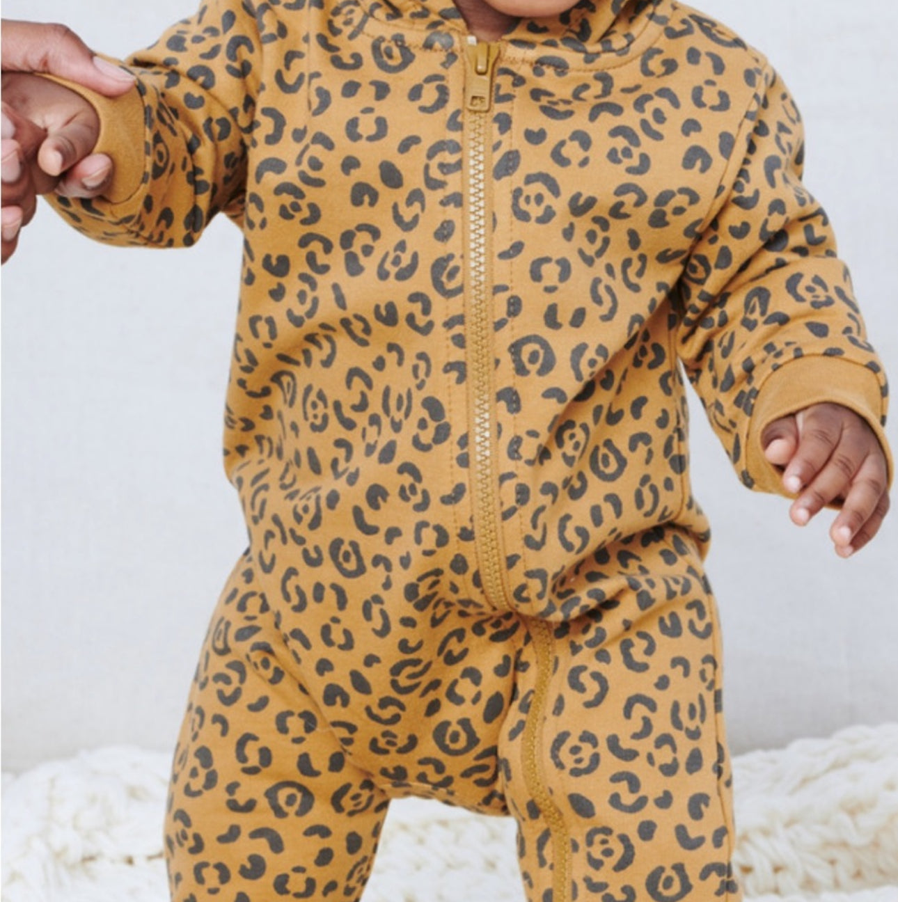 12M-18M Baby Girl Tea Collection Leopard Zippered Hooded Romper