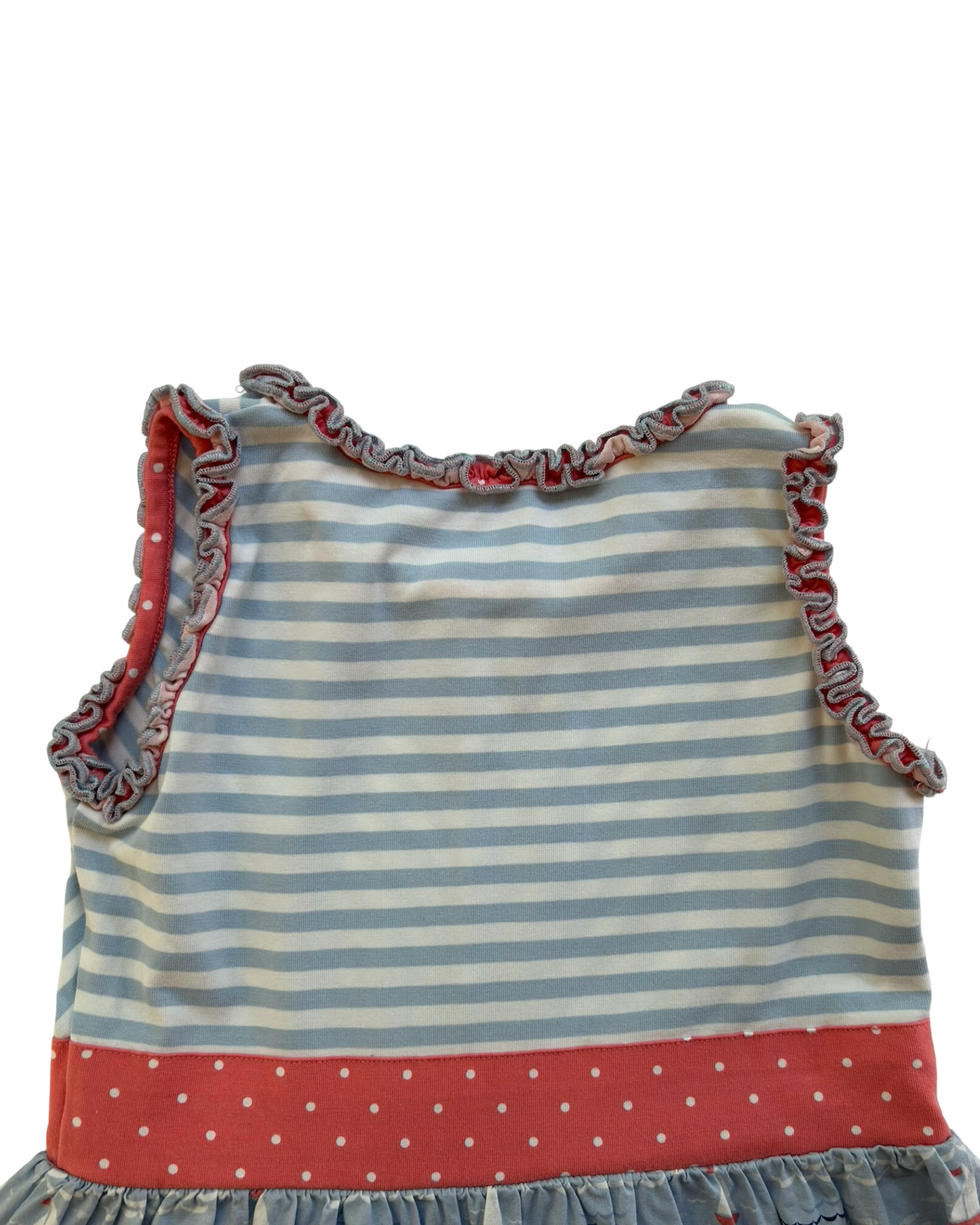 4T-5T Toddlers Girls Serendipity By Shrimp & Grits Theme Nautical Sailboat ⛵️ Striped ,Polka Dots Ruffle Trim Dress.