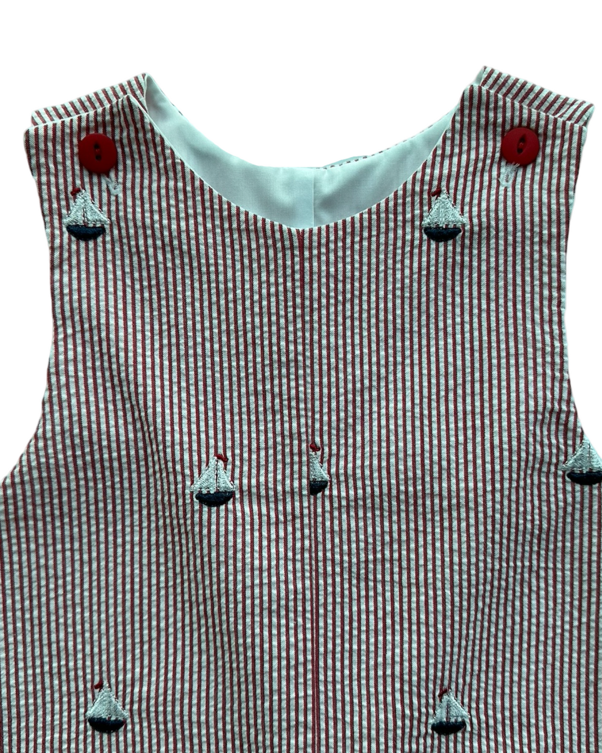 2T Toddler Boy Glorimont Red Striped Seersucker Sailboat Romper Jon Jon
