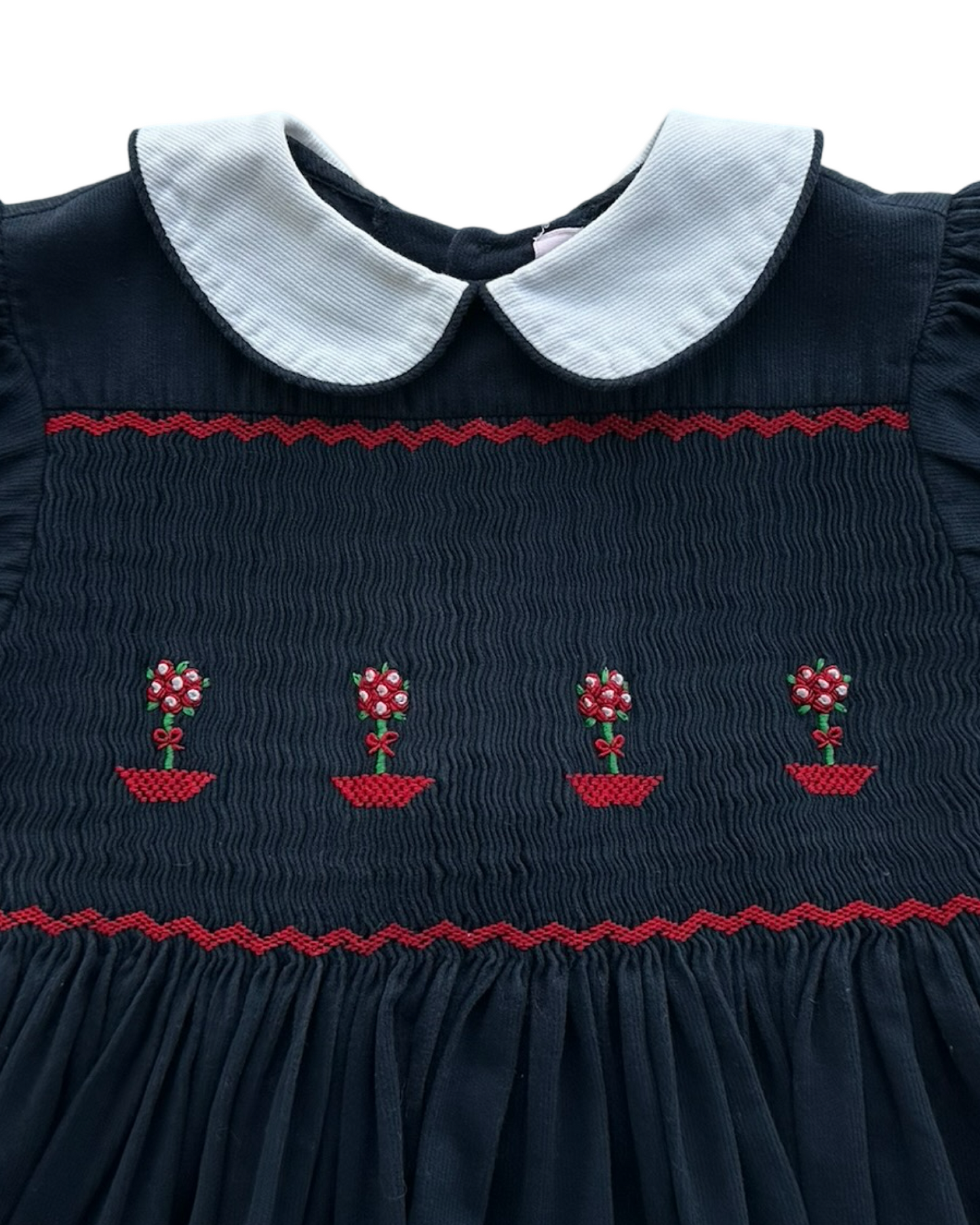 4T Toddler Girl Navy Corduroy Emily Lacey Smocked Flower Dress