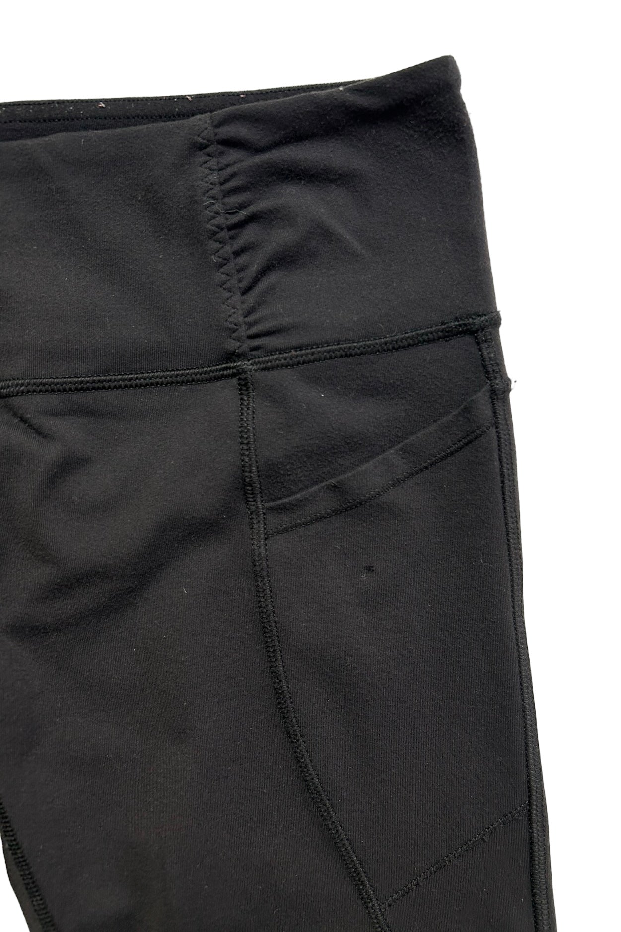 Women’s Size 6 LuluLemon Practice Daily Crop Full-On Luon Black Leggings Ruche Flaw.