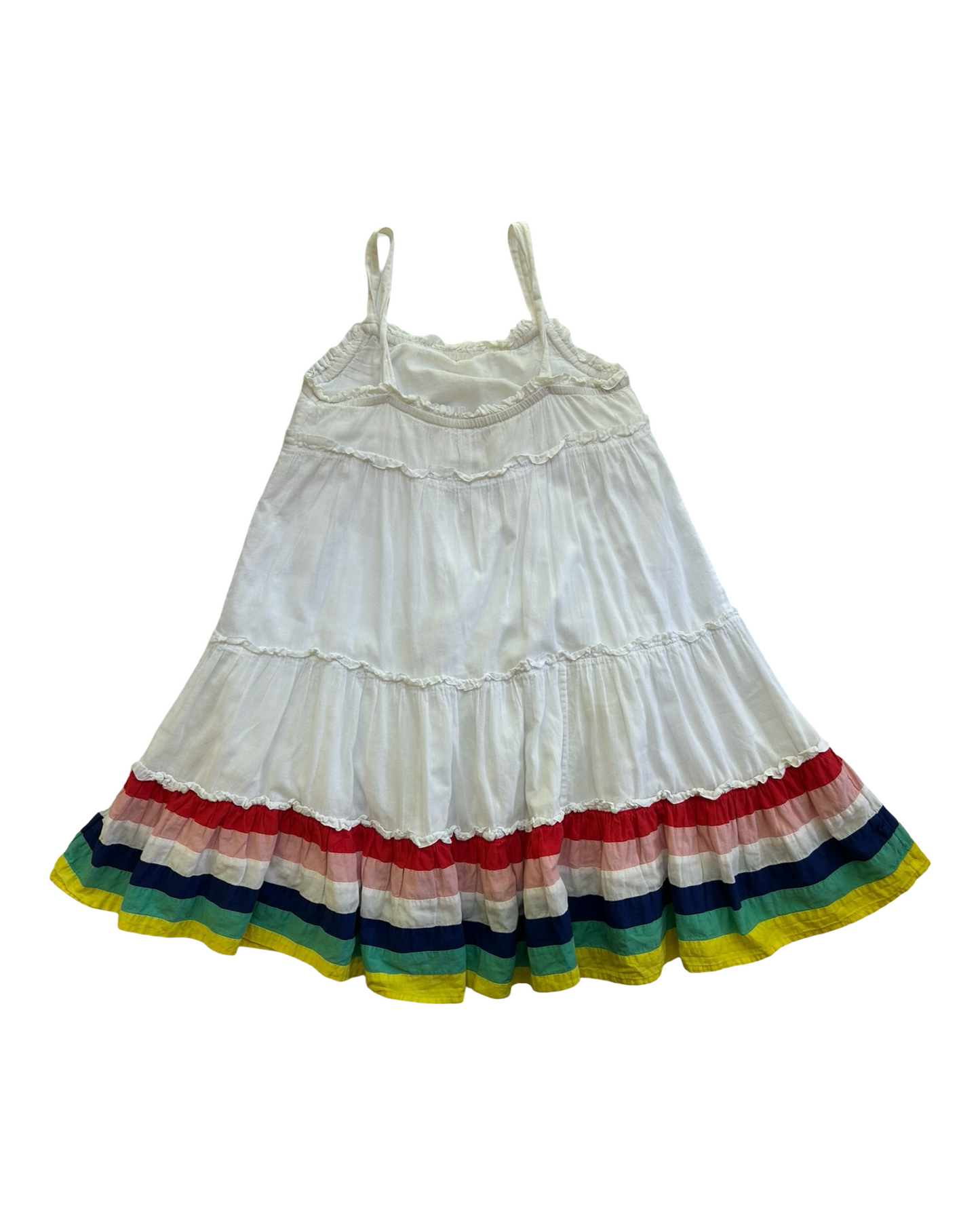 6-7 Toddler Girls Boden White Rainbow Stripe Woven Dress