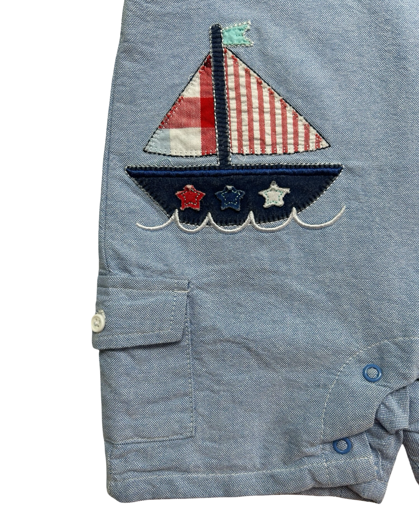 6M-9M Baby Boy Nursery Rhyme Sailboat ⛵️ Appliqué Romper
