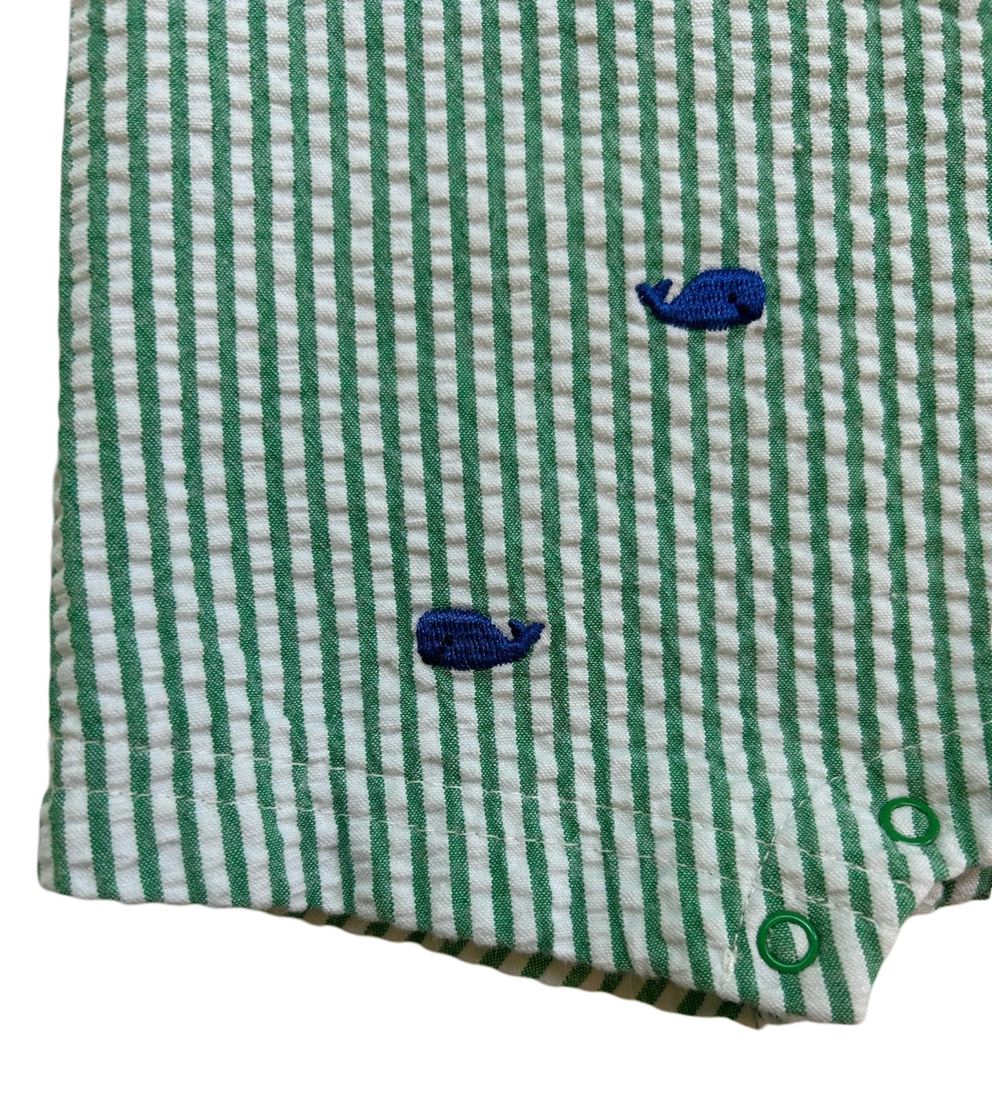 6M Baby Boy Little Me Green Striped Seersucker Blue Whale 🐳 Overall Romper