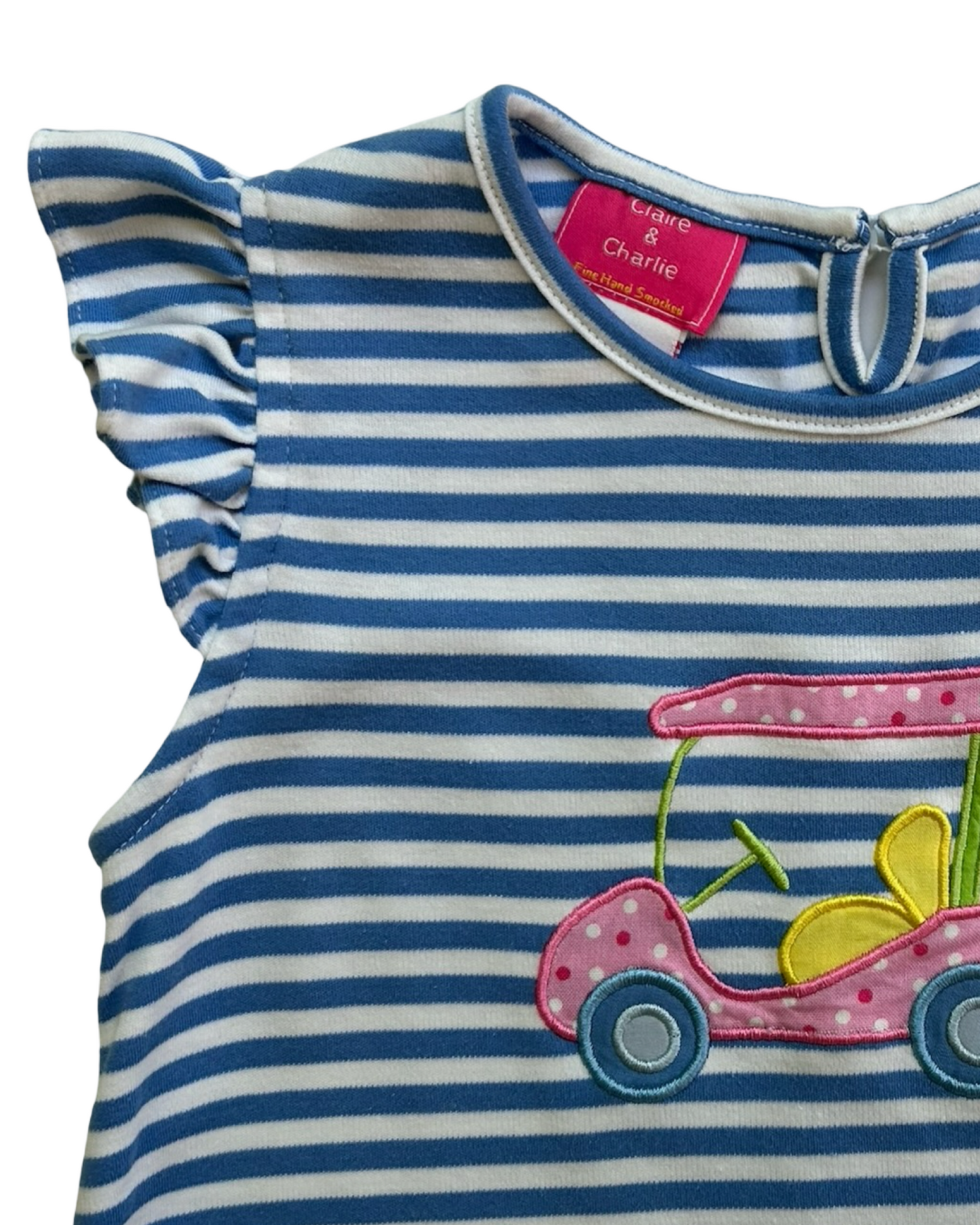 4T Toddlers Girls Claire & Charlie Striped Cotton Knit Appliqué Golf Cart Top