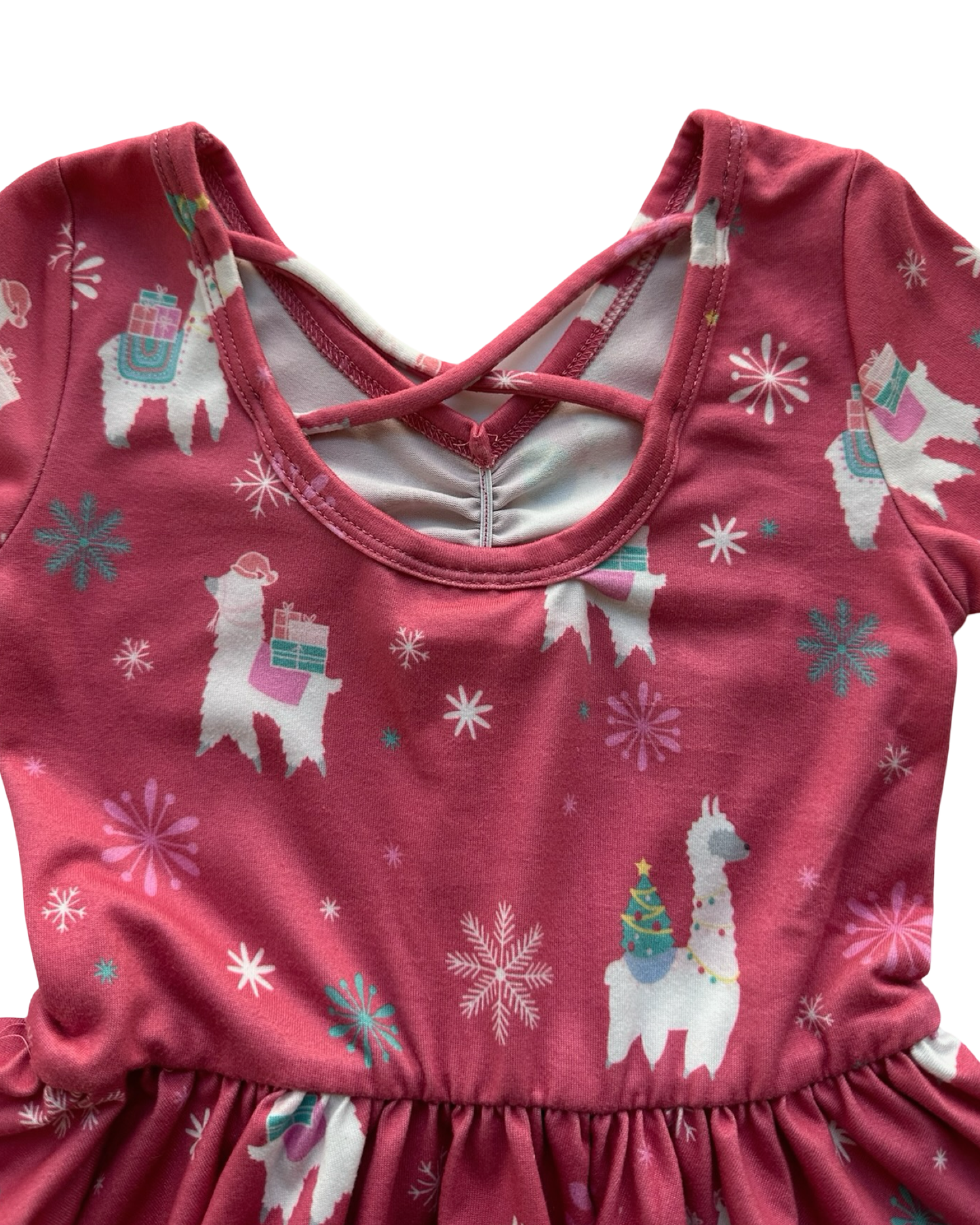 2T Toddler Girl Dot Dot Smile Holiday Llama Tier Dress