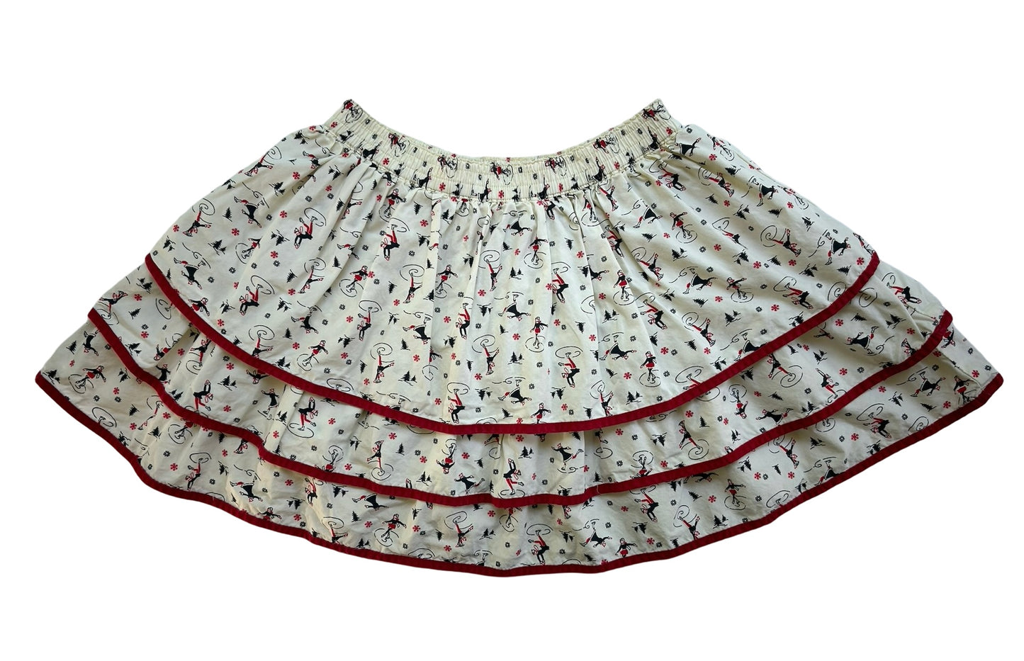 7Y Youth Girl Lands' End Tiered Ruffle Skirt Ice Skating Skater Cream.