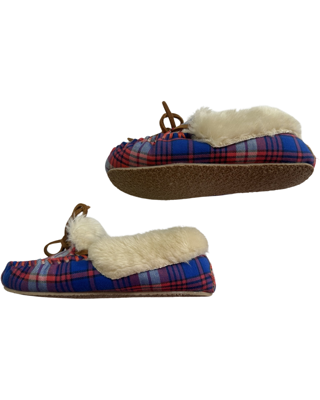 11C Toddler Girl / Boy Crewcuts Faux Sherling Plaid Moccasin Slippers