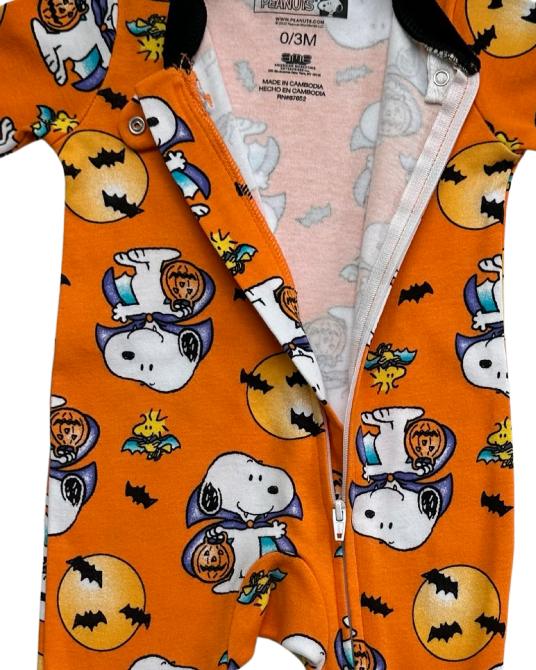 0-3M Baby Boy / Girl Orange Peanuts Snoopy One piece Halloween Sleeper PJs NWT