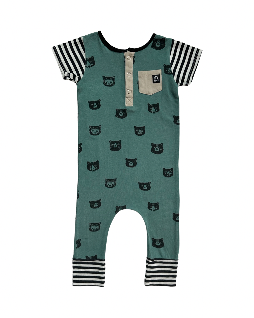 18-24M Baby Boy RAGS to Raches Green Bear Romper