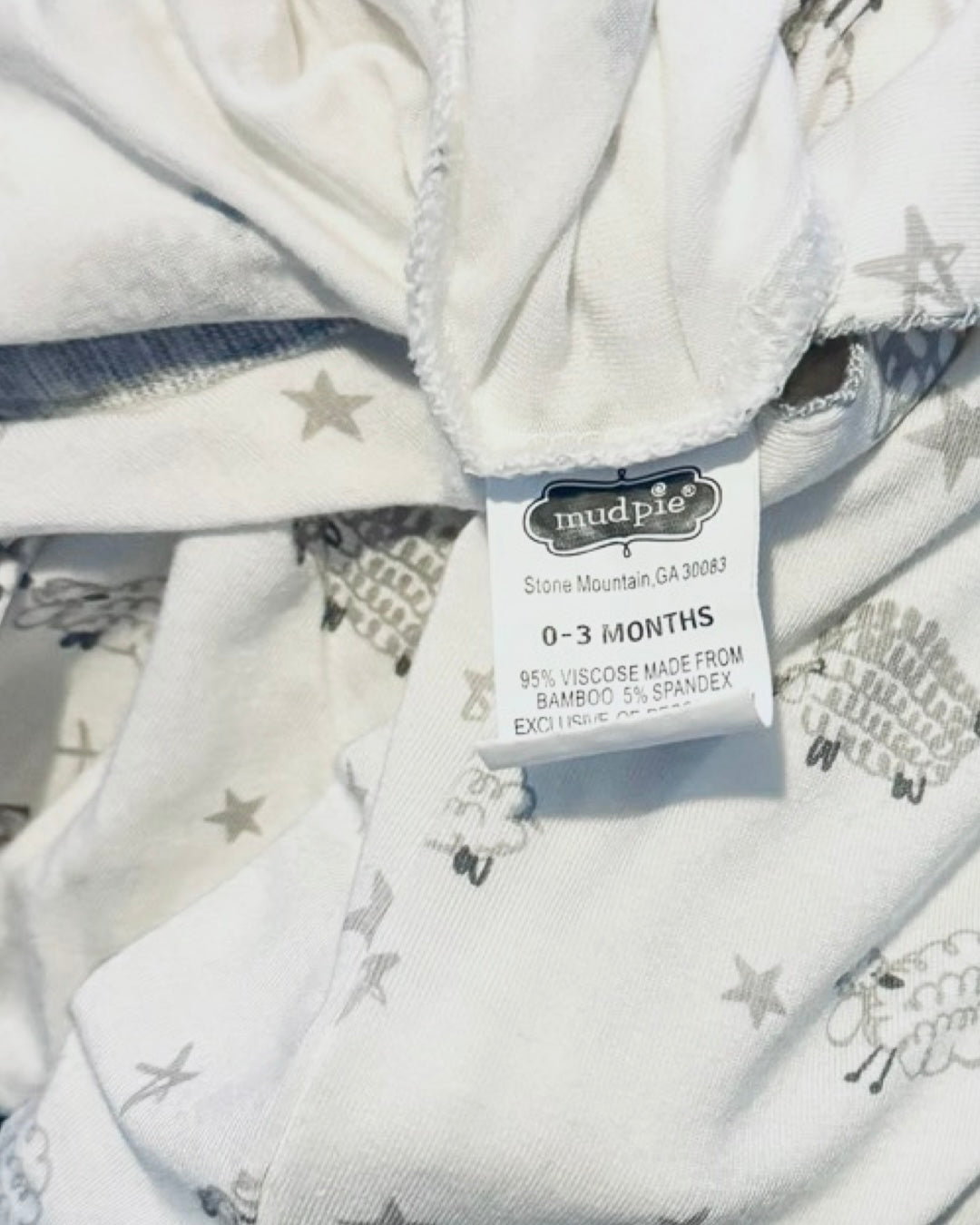 0-3M Baby Boy / Girl MudPie White and Gray Bamboo Sheep Convertible Sleeper Gown.