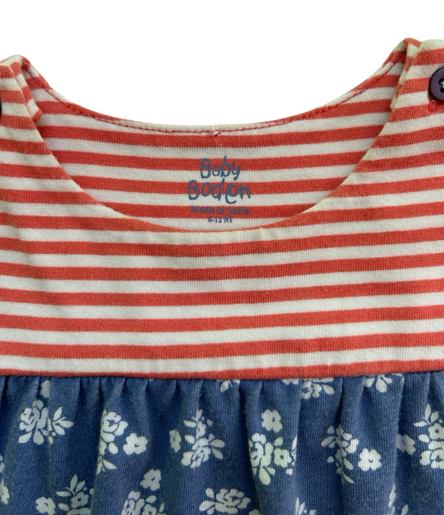 6-12M Baby Boden Striped Floral Dress with Pockets