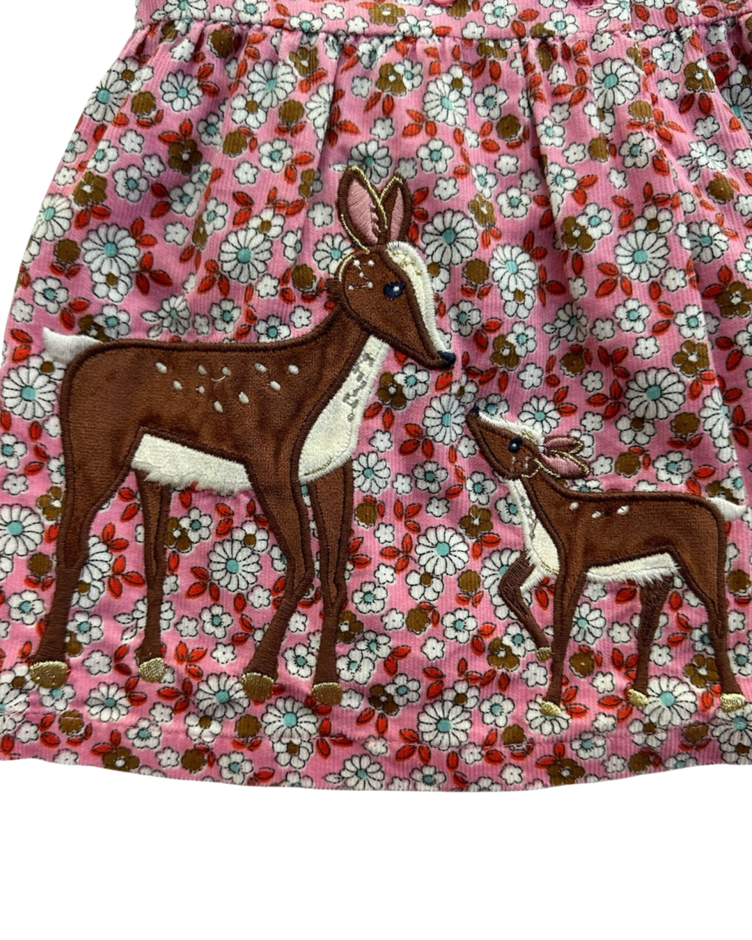 0-3M Baby Girl Baby Boden Pink Floral Corduroy Appliqué Deer Reindeer Dress