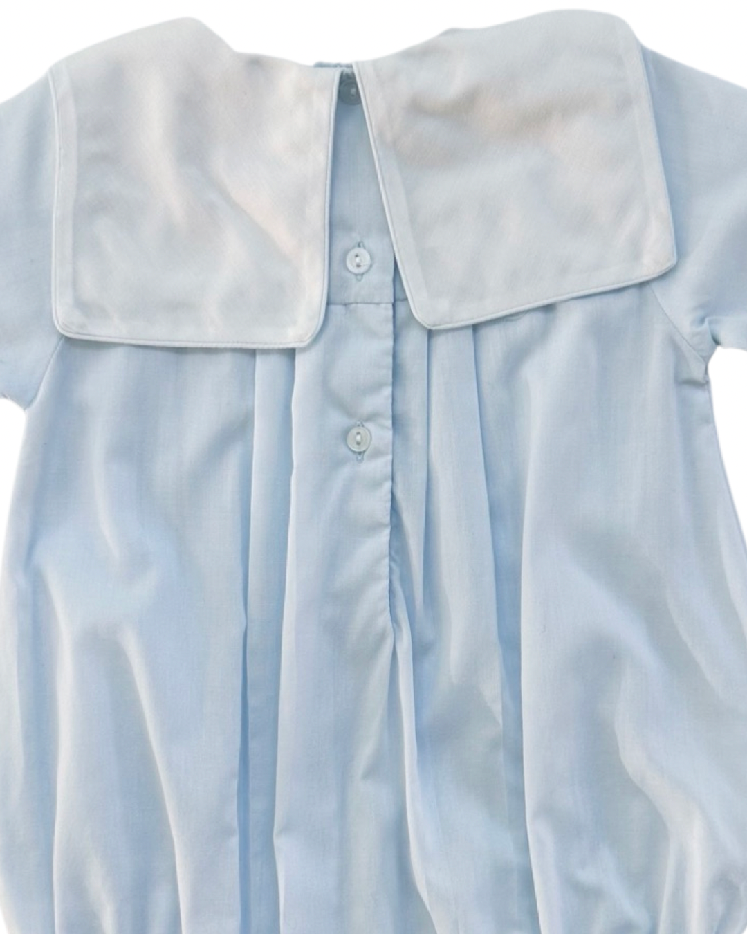 6M Baby Boy Classic Petit Ami Light Blue Bubble with Embroidered Train Collar
