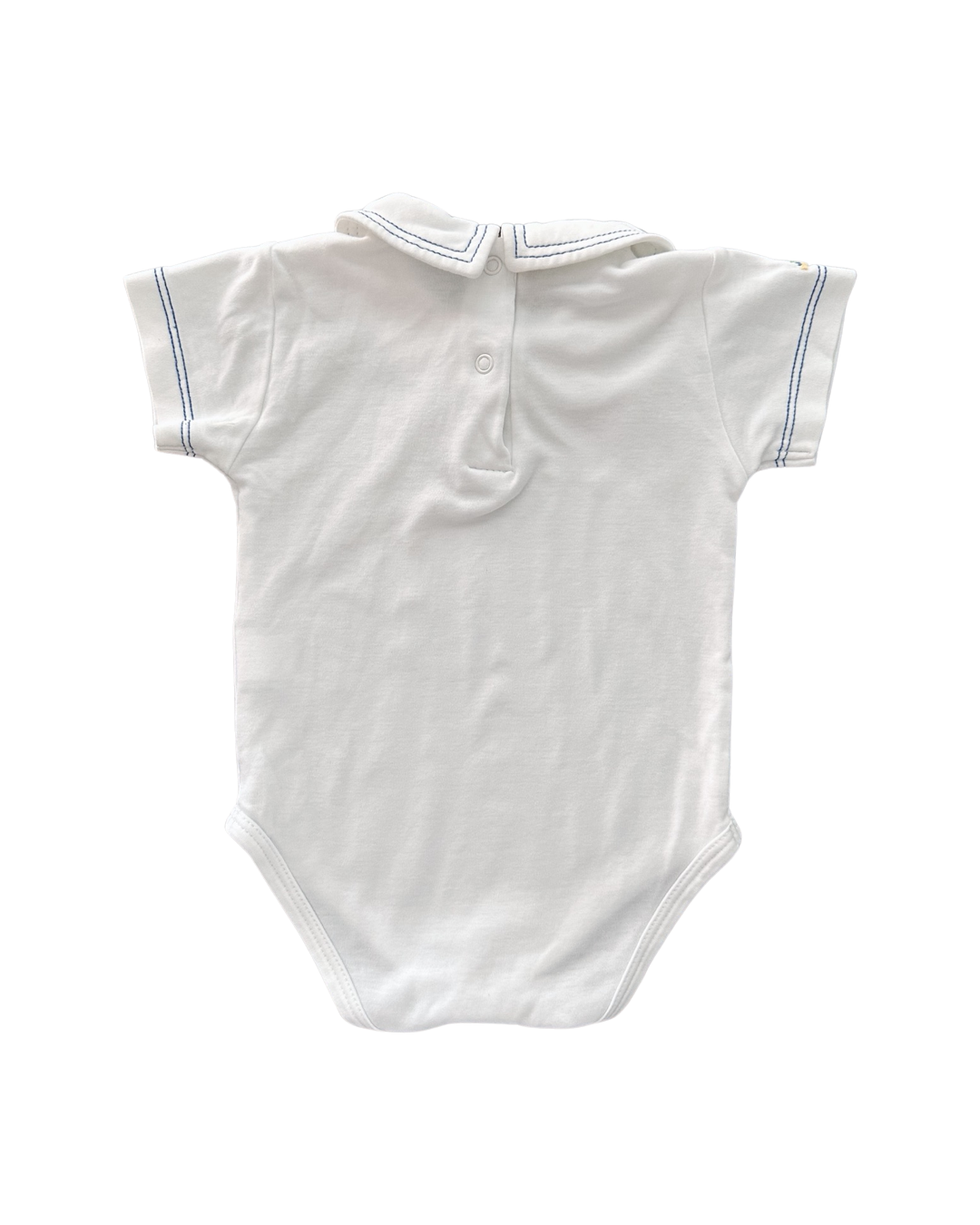 6-9M Baby Boy Kissy Kissy 2Pc Blue Sailboat Romper with Collared White Undershirt Onesie