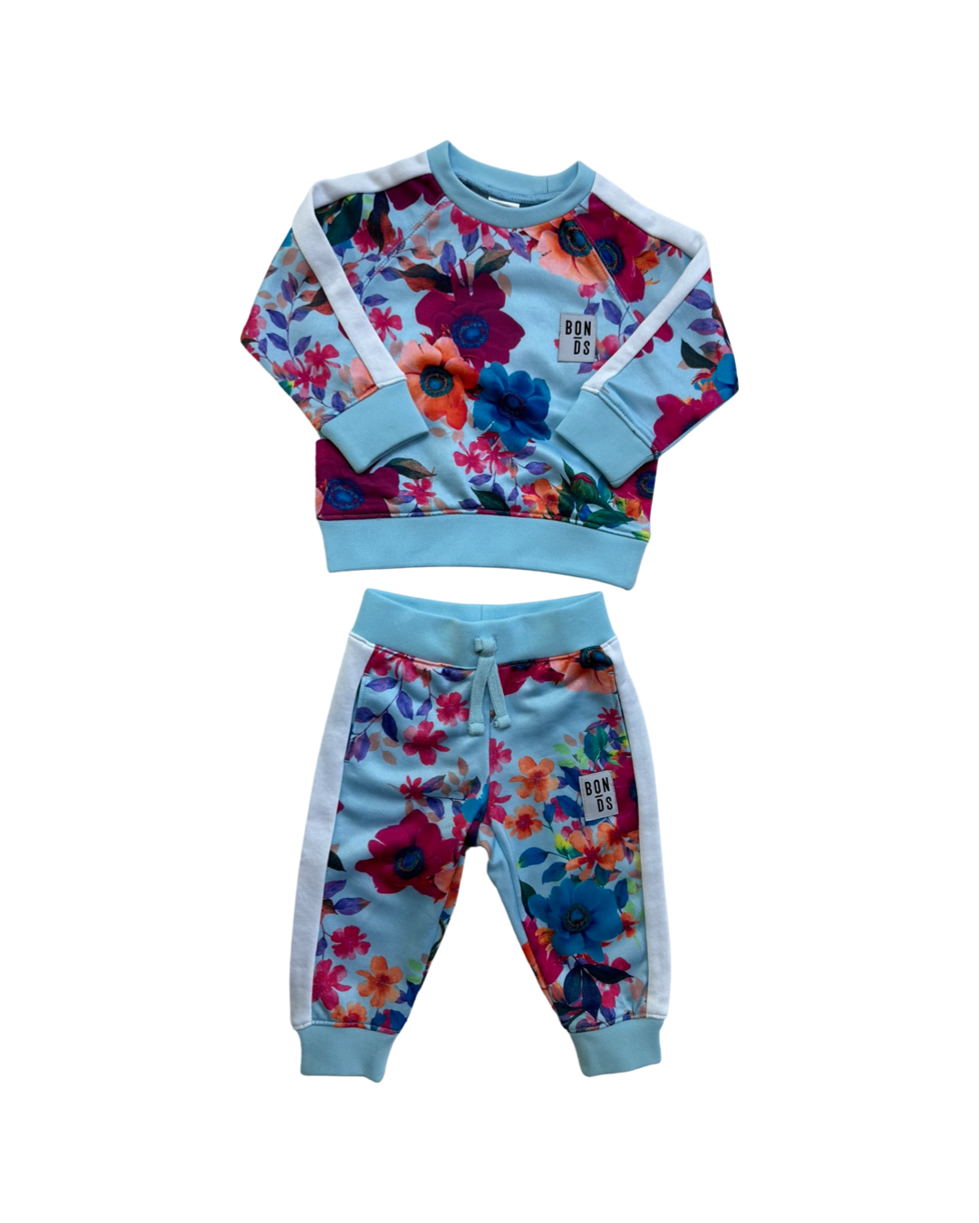 6-12M Baby Girl Size 0 Bonds Wondersuit Blue Floral Jogger Set Sweatshirt & Joggers