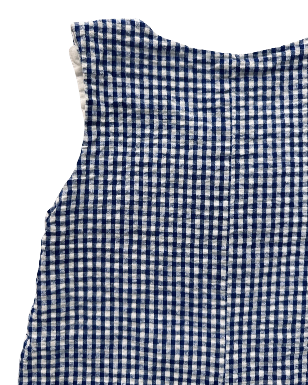 6-12M Baby Boy XS Blue Gingham American Flag Embroidered Shortie Romper