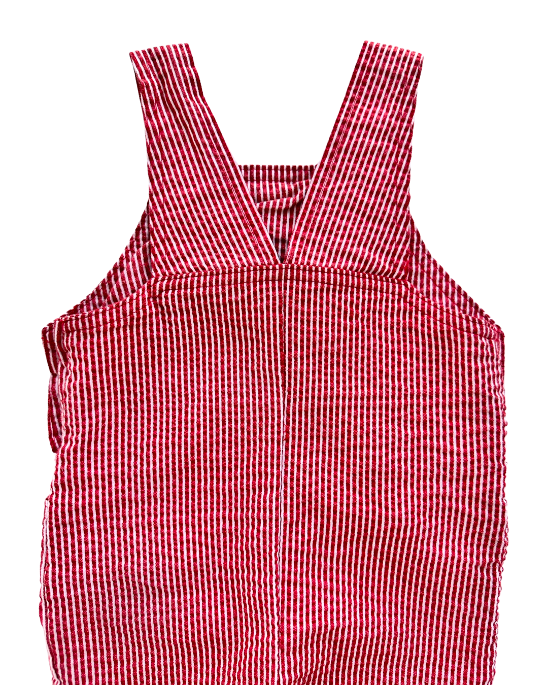 9M Baby Boy Red Striped Seersucker Christmas Tree / Santa Longall Romper