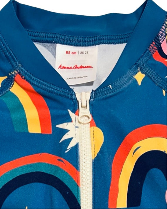 2T Toddler Girl Hanna Andersson Blue Rainbow Rashguard Swim Suit