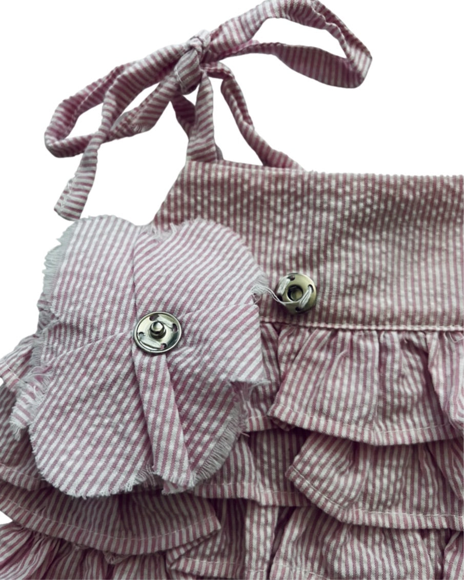 9M-12M Baby Girl Pink Seersucker MudPie Ruffle Bubble Outfit
