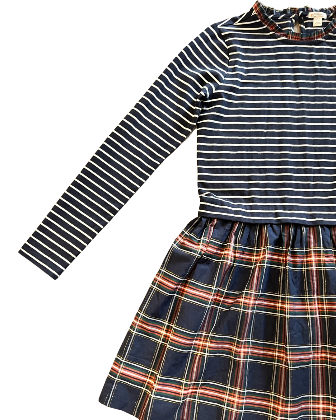 Youth Girls Size 12Y /14Y CrewCuts Navy Striped &Plaid Dress