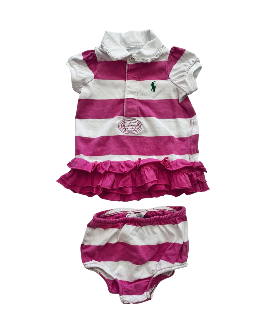 3M Baby Girl Pink Stripes Ralph Lauren Polo Dress + Bloomers