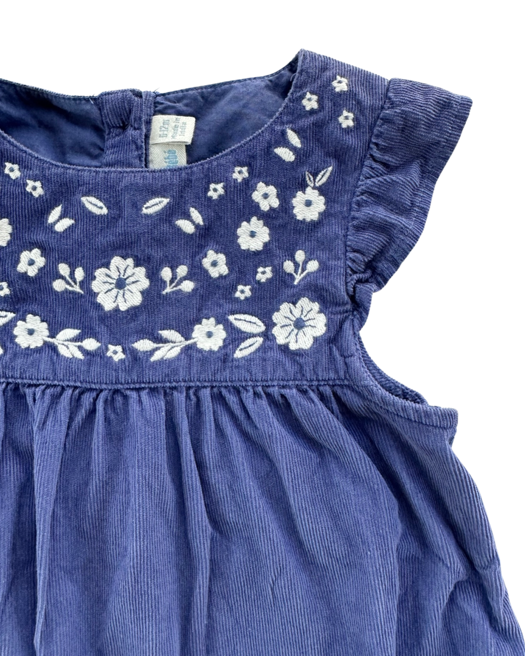6-12M Baby Girl JoJo MaMan Bebé Blue Corduroy Dress Embroidered Flowers