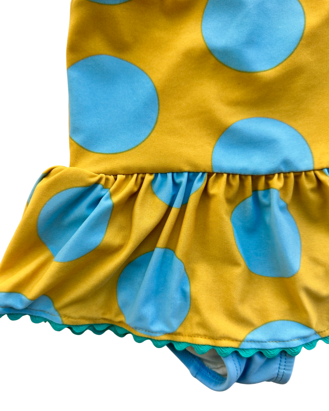 2T Toddler Girl Matilda Jane Mustard Yellow and Blue Polka Dot Halter Top Swim Suit