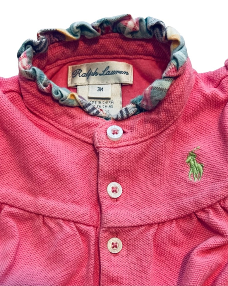 3M Baby Girl Pink Ralph Lauren Polo Rufflebutt Bubble Romper