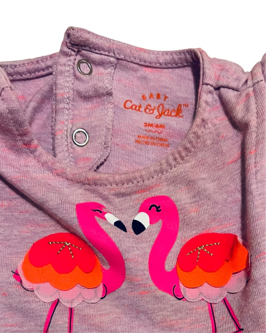 3-6M Baby Girl Purple Flamingo Cat & Jack Bubble Romper