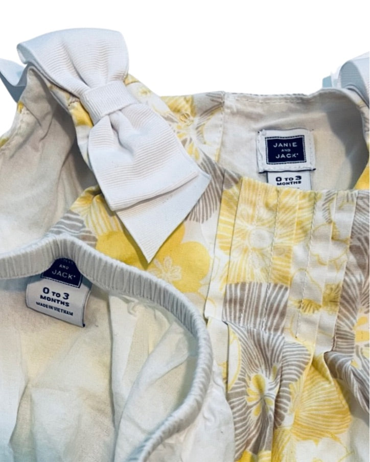 0-3M Baby Girl Janie & Jack Yellow Floral Dress w/ Bloomers