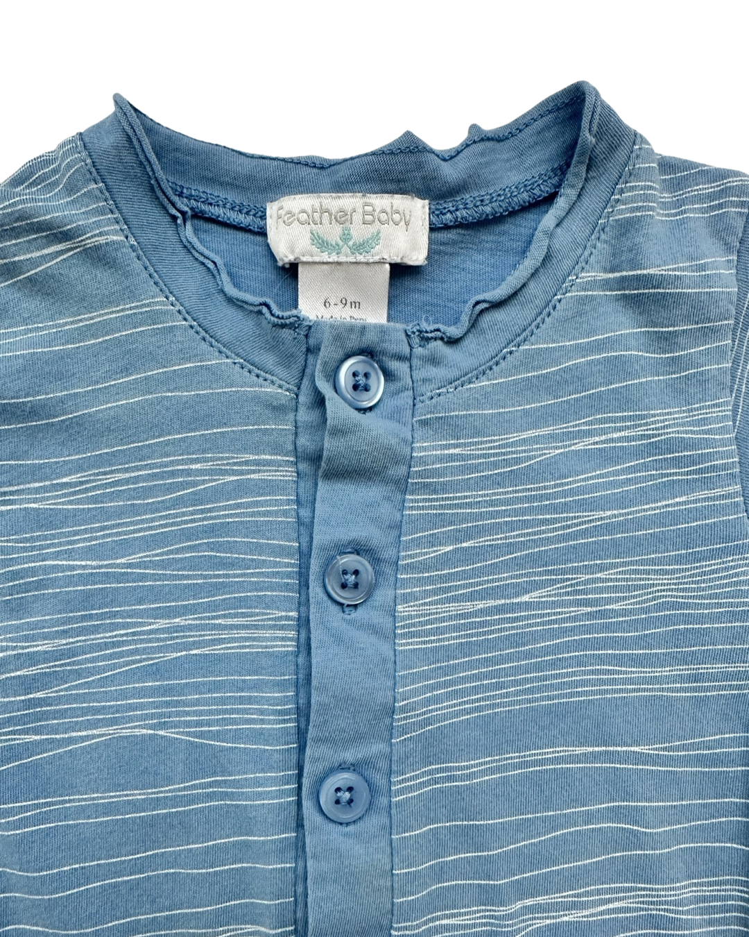 6-9M Baby Boy Feather Baby Blue Romper