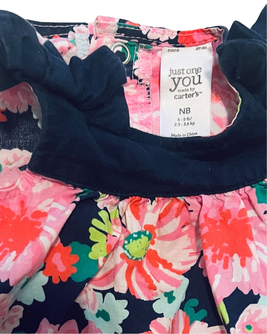 Newborn Baby Girl Carters Navy / Pink Floral Dress