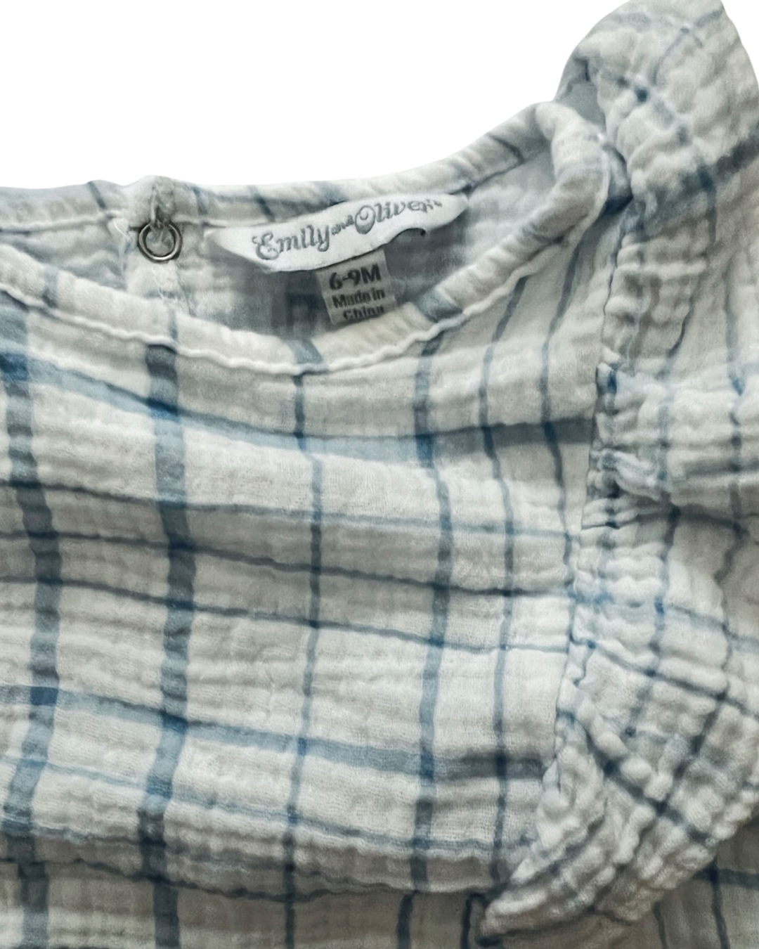 6-9M Baby Girl Emily & Oliver Blue & White Romper