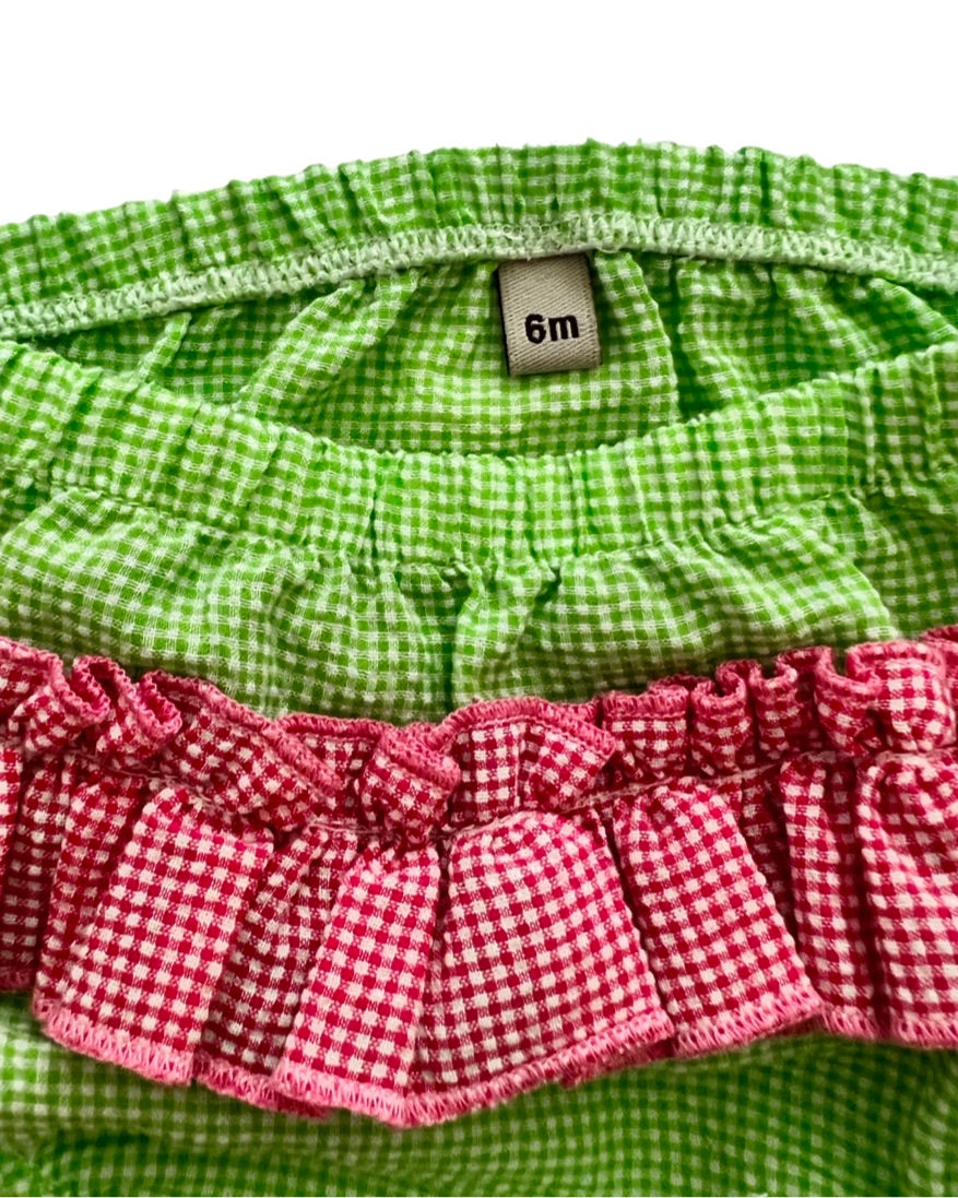 6M Baby Girl Green / Pink Seersucker Bloomers Shorts